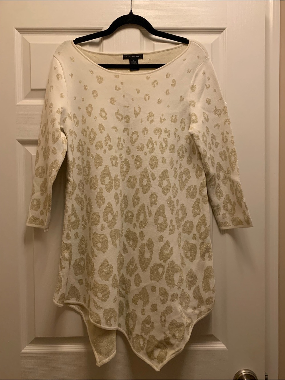 Women’s Grace Elements Metallic Gold Leopard Print Tunic Top Size Medium